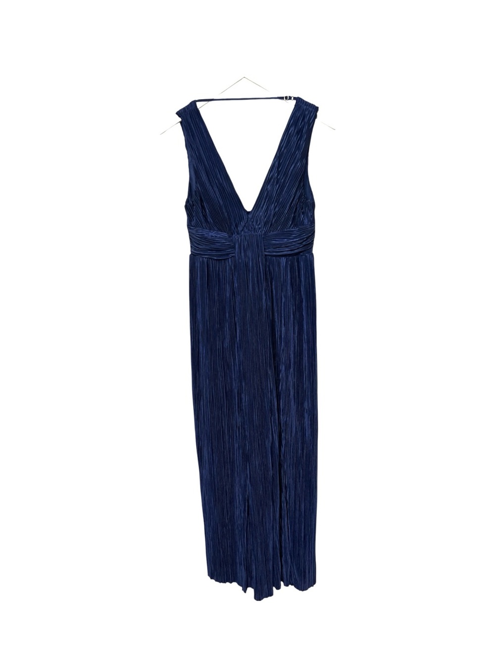 Lulus Navy Pleated Maxi Dress Size L Sleeveless V-Neck Wedding Guest Formal